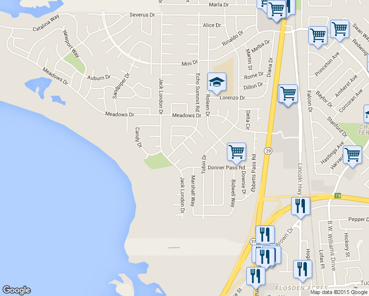 map of restaurants, bars, coffee shops, grocery stores, and more near 111 Rhea Court in Vallejo