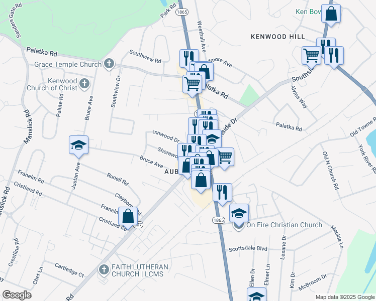 map of restaurants, bars, coffee shops, grocery stores, and more near in Louisville