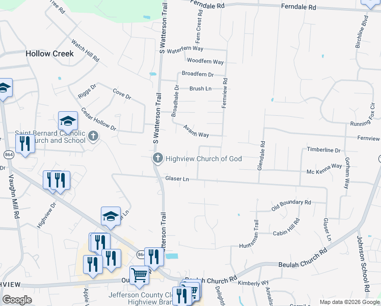 map of restaurants, bars, coffee shops, grocery stores, and more near 7001 Ridge Farm Court in Louisville