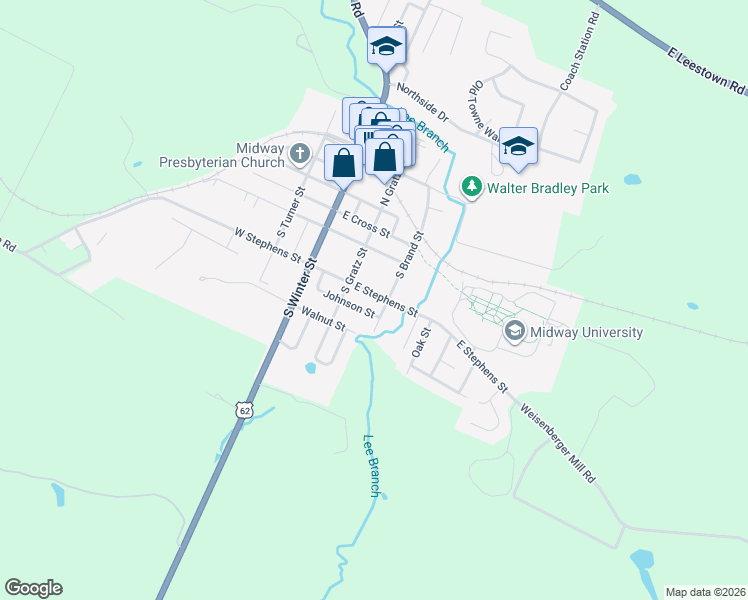 map of restaurants, bars, coffee shops, grocery stores, and more near 209 East Stephens Street in Midway