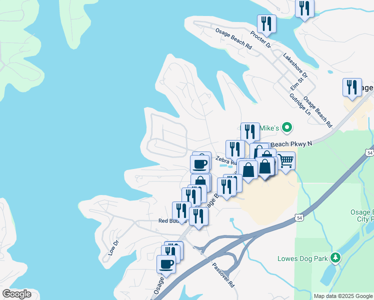 map of restaurants, bars, coffee shops, grocery stores, and more near 4715 Harbor Heights Lane in Osage Beach