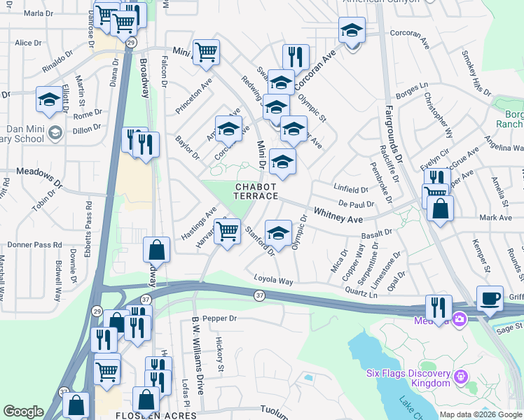 map of restaurants, bars, coffee shops, grocery stores, and more near 437 Pomona Avenue in Vallejo