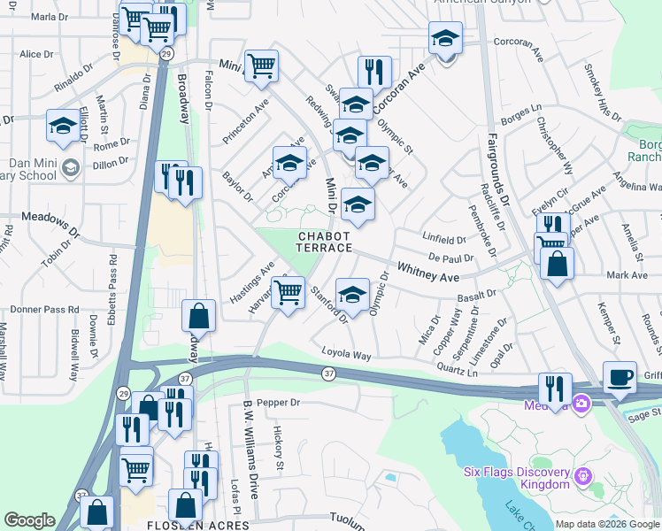 map of restaurants, bars, coffee shops, grocery stores, and more near 437 Pomona Avenue in Vallejo