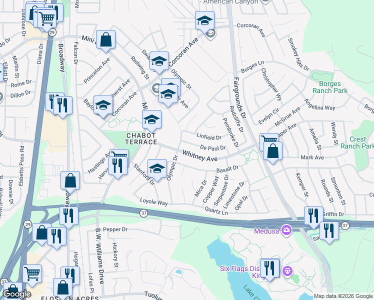 map of restaurants, bars, coffee shops, grocery stores, and more near 410 Whitney Avenue in Vallejo