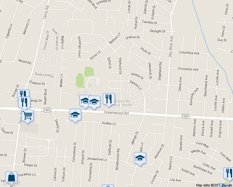 map of restaurants, bars, coffee shops, grocery stores, and more near 5501 Yucca Lane in Louisville