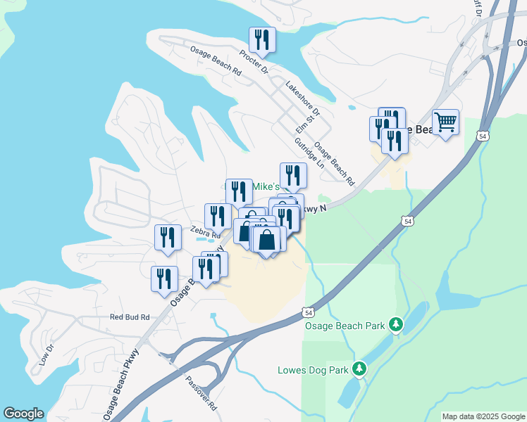 map of restaurants, bars, coffee shops, grocery stores, and more near 4365-4371 Osage Beach Pkwy N in Osage Beach