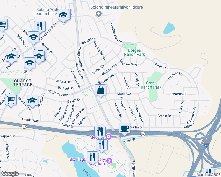 map of restaurants, bars, coffee shops, grocery stores, and more near 118 Leonard Street in Vallejo