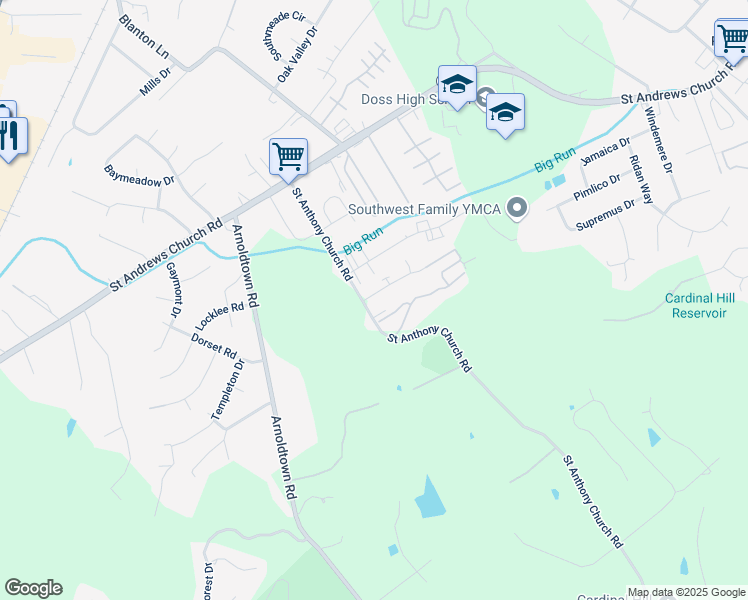 map of restaurants, bars, coffee shops, grocery stores, and more near 3220 Springfield Drive in Louisville