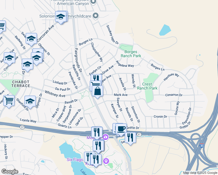 map of restaurants, bars, coffee shops, grocery stores, and more near 118 Leonard Street in Vallejo
