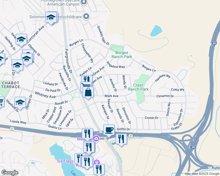 map of restaurants, bars, coffee shops, grocery stores, and more near 330 Sawyer Street in Vallejo