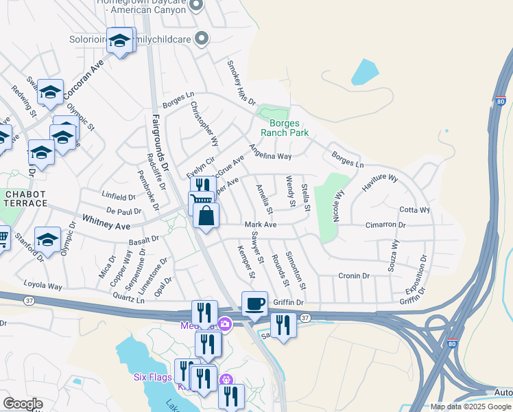 map of restaurants, bars, coffee shops, grocery stores, and more near 330 Sawyer Street in Vallejo