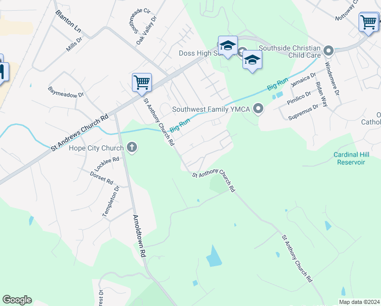 map of restaurants, bars, coffee shops, grocery stores, and more near 3212 Springfield Drive in Louisville