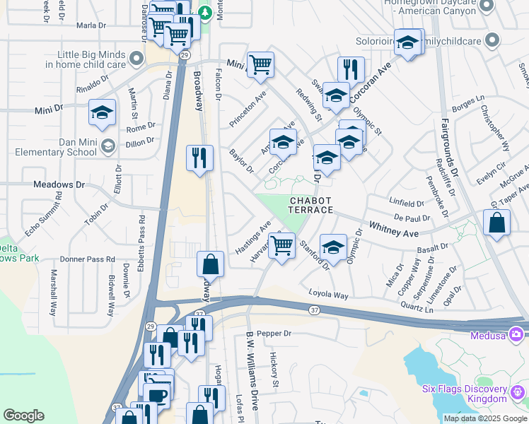map of restaurants, bars, coffee shops, grocery stores, and more near 237 Stanford Drive in Vallejo