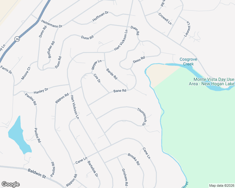 map of restaurants, bars, coffee shops, grocery stores, and more near 5015 Bane Road in Valley Springs