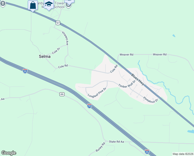map of restaurants, bars, coffee shops, grocery stores, and more near 1558 Timber Wolf Drive in Festus
