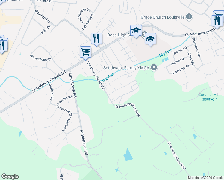 map of restaurants, bars, coffee shops, grocery stores, and more near 3220 Springfield Drive in Louisville
