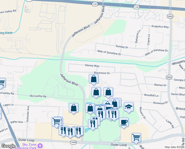 map of restaurants, bars, coffee shops, grocery stores, and more near 7311 Jefferson Boulevard in Louisville
