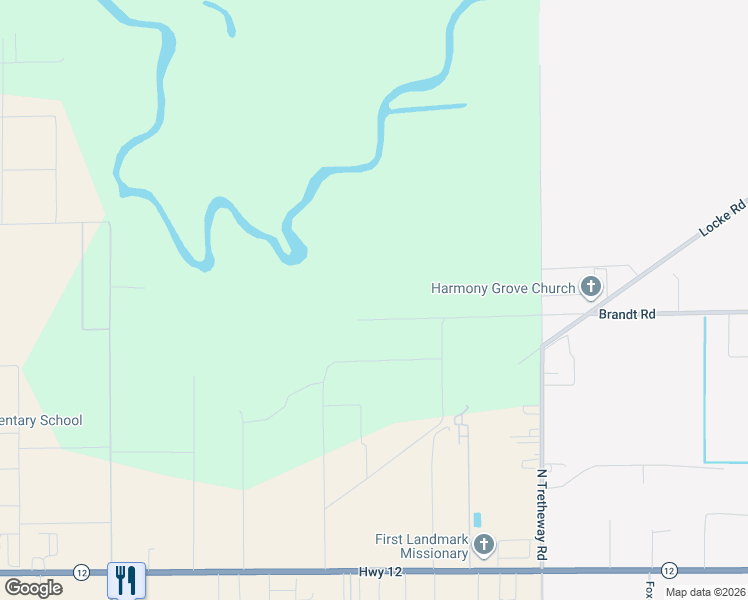 map of restaurants, bars, coffee shops, grocery stores, and more near 18050 North Tretheway Road in Lockeford