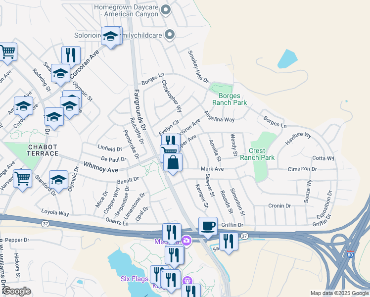 map of restaurants, bars, coffee shops, grocery stores, and more near 154 Leonard Street in Vallejo