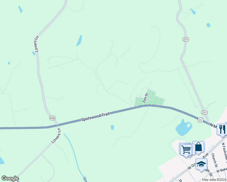 map of restaurants, bars, coffee shops, grocery stores, and more near 18549 Cameron Road in Gordonsville