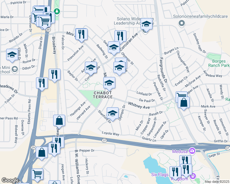 map of restaurants, bars, coffee shops, grocery stores, and more near 100 Whitney Avenue in Vallejo