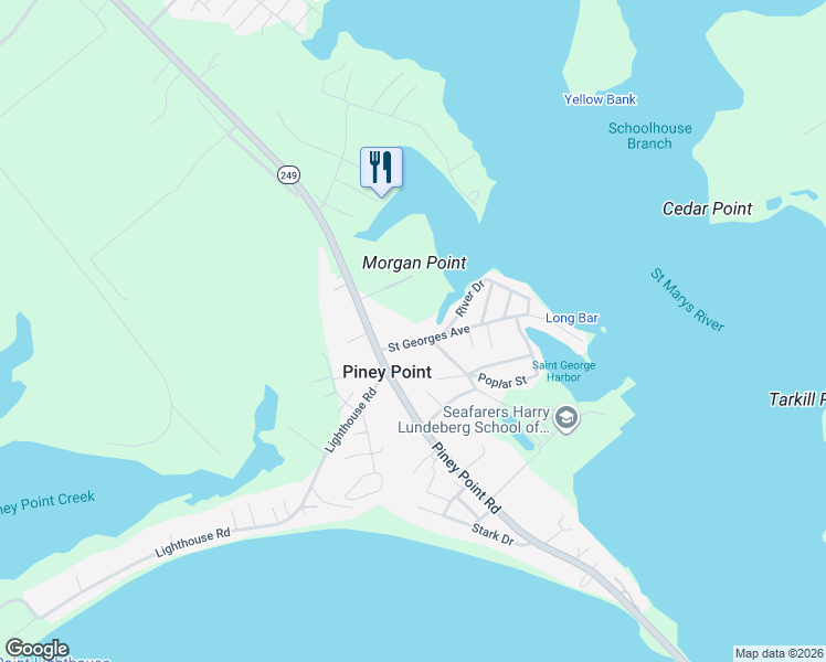 map of restaurants, bars, coffee shops, grocery stores, and more near 45272 Saint Georges Avenue in Piney Point