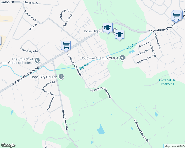 map of restaurants, bars, coffee shops, grocery stores, and more near 3117 Springfield Drive in Louisville
