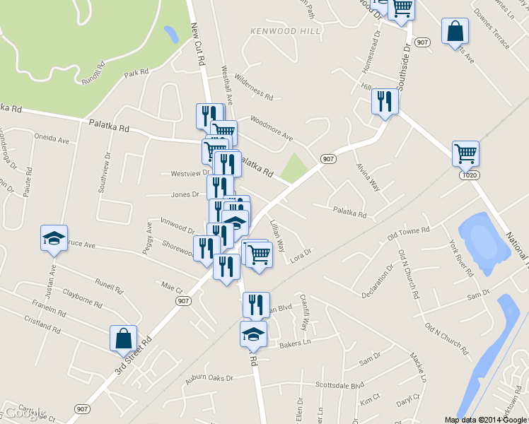 map of restaurants, bars, coffee shops, grocery stores, and more near 7310 Southside Drive in Louisville