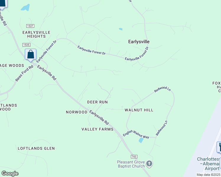 map of restaurants, bars, coffee shops, grocery stores, and more near 963 Red Crest Lane in Earlysville