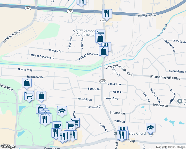 map of restaurants, bars, coffee shops, grocery stores, and more near 7016 Shepherdsville Road in Louisville