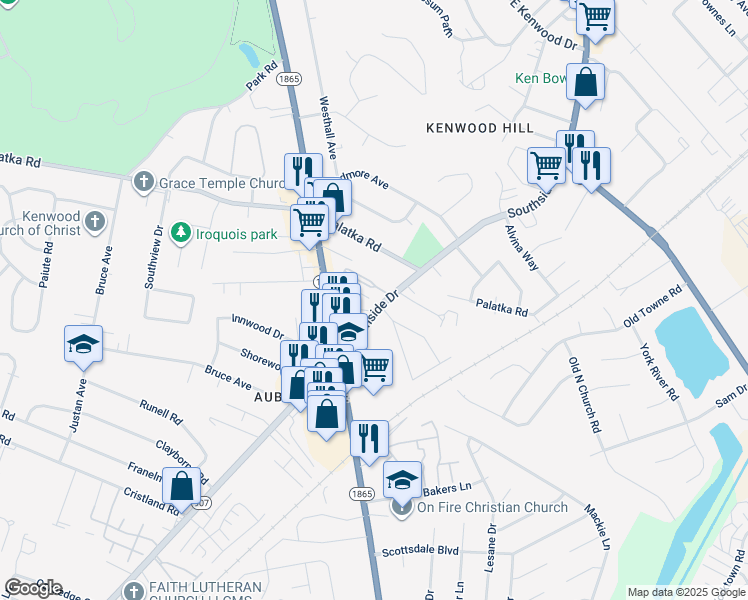 map of restaurants, bars, coffee shops, grocery stores, and more near 7324 Southside Drive in Louisville