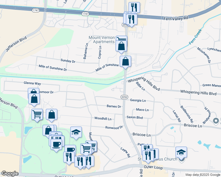 map of restaurants, bars, coffee shops, grocery stores, and more near 7016 Shepherdsville Road in Louisville
