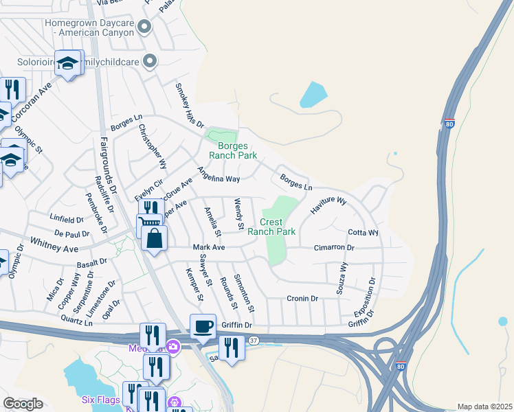 map of restaurants, bars, coffee shops, grocery stores, and more near 836 Stella Street in Vallejo