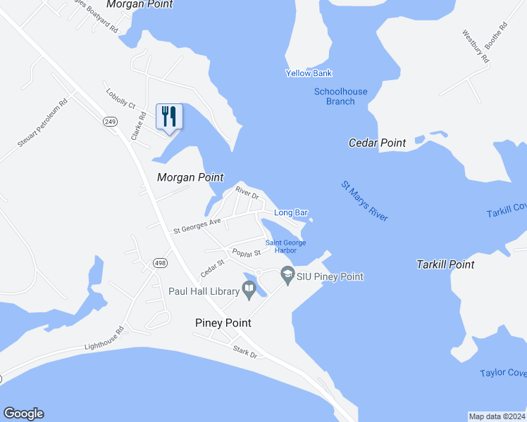 map of restaurants, bars, coffee shops, grocery stores, and more near 45468 Saint Georges Avenue in Piney Point