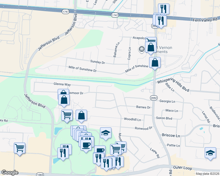 map of restaurants, bars, coffee shops, grocery stores, and more near 5021 Lea Ann Way in Louisville