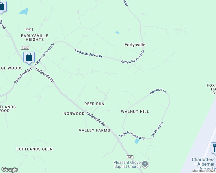map of restaurants, bars, coffee shops, grocery stores, and more near 963 Red Crest Lane in Earlysville