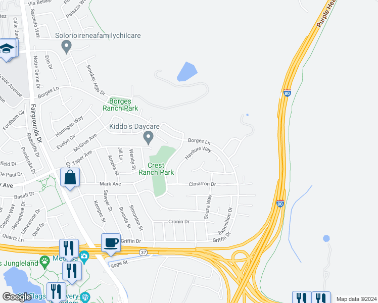 map of restaurants, bars, coffee shops, grocery stores, and more near 204 Haviture Way in Vallejo