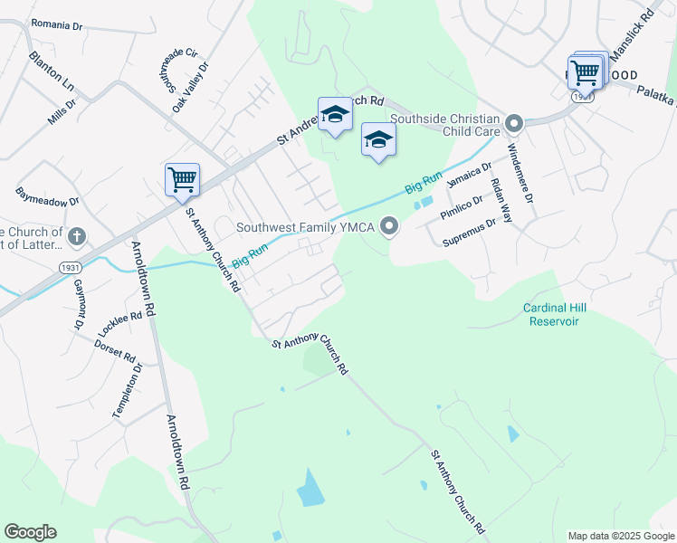 map of restaurants, bars, coffee shops, grocery stores, and more near 3004 Springfield Drive in Louisville