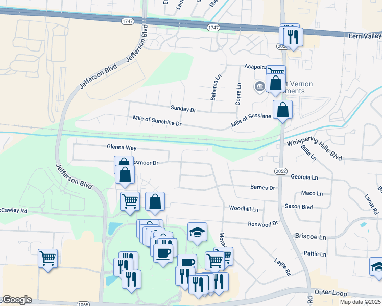 map of restaurants, bars, coffee shops, grocery stores, and more near 5011 Lea Ann Way in Louisville
