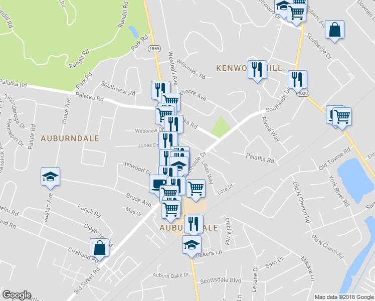map of restaurants, bars, coffee shops, grocery stores, and more near 7324 Southside Drive in Louisville