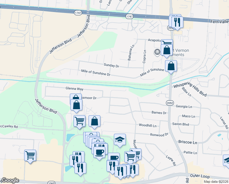 map of restaurants, bars, coffee shops, grocery stores, and more near 5009 Lea Ann Way in Louisville