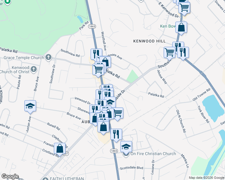 map of restaurants, bars, coffee shops, grocery stores, and more near 7324 Southside Drive in Louisville