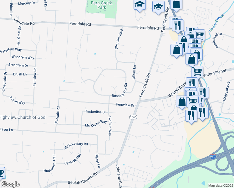 map of restaurants, bars, coffee shops, grocery stores, and more near 6815 Jumper Court in Louisville