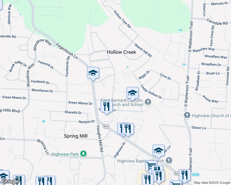 map of restaurants, bars, coffee shops, grocery stores, and more near 7213 Tangelo Drive in Louisville