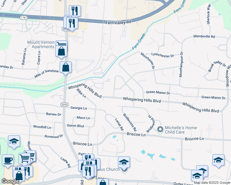map of restaurants, bars, coffee shops, grocery stores, and more near 6905 Rock Forest Drive in Louisville