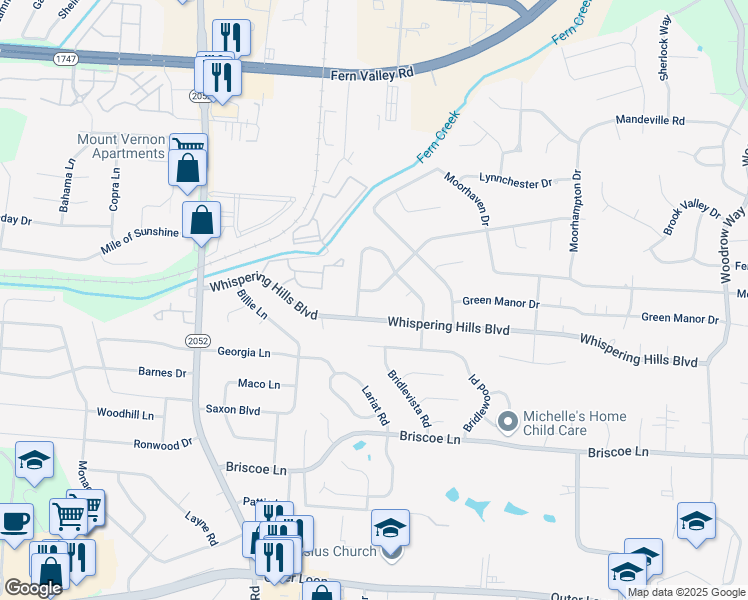 map of restaurants, bars, coffee shops, grocery stores, and more near 6905 Rock Forest Drive in Louisville