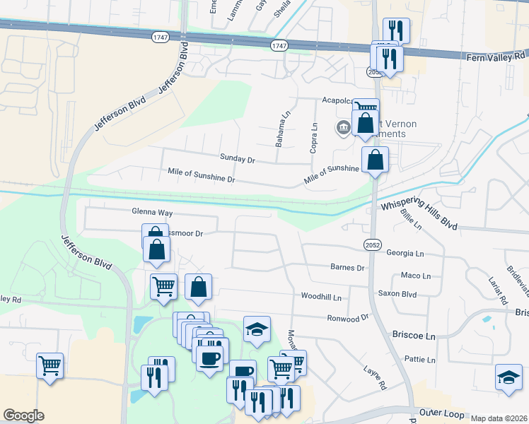 map of restaurants, bars, coffee shops, grocery stores, and more near 5021 Lea Ann Way in Louisville