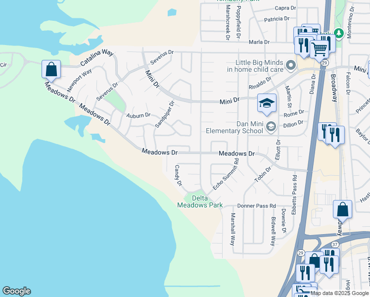 map of restaurants, bars, coffee shops, grocery stores, and more near 129 Carnation Circle in Vallejo