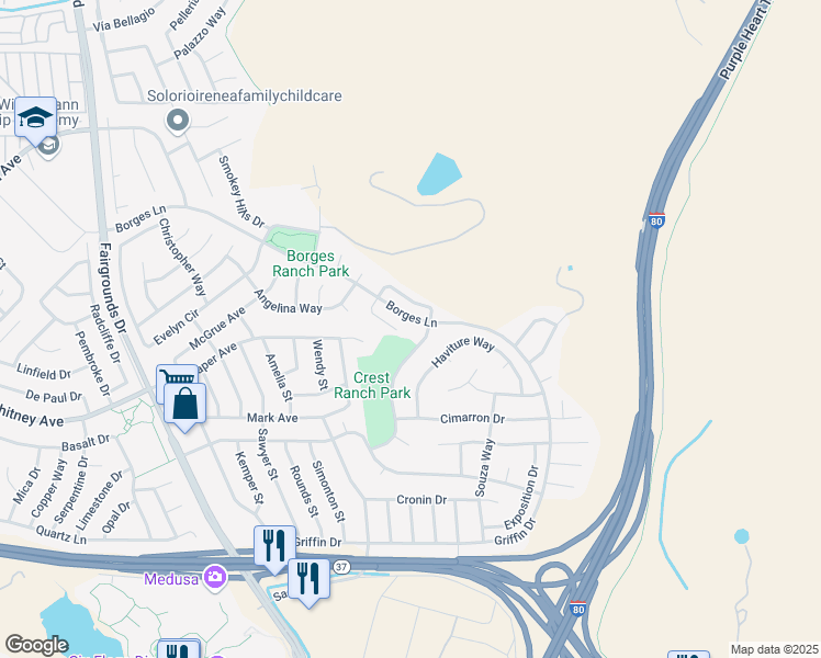 map of restaurants, bars, coffee shops, grocery stores, and more near 286 Genoa Court in Vallejo