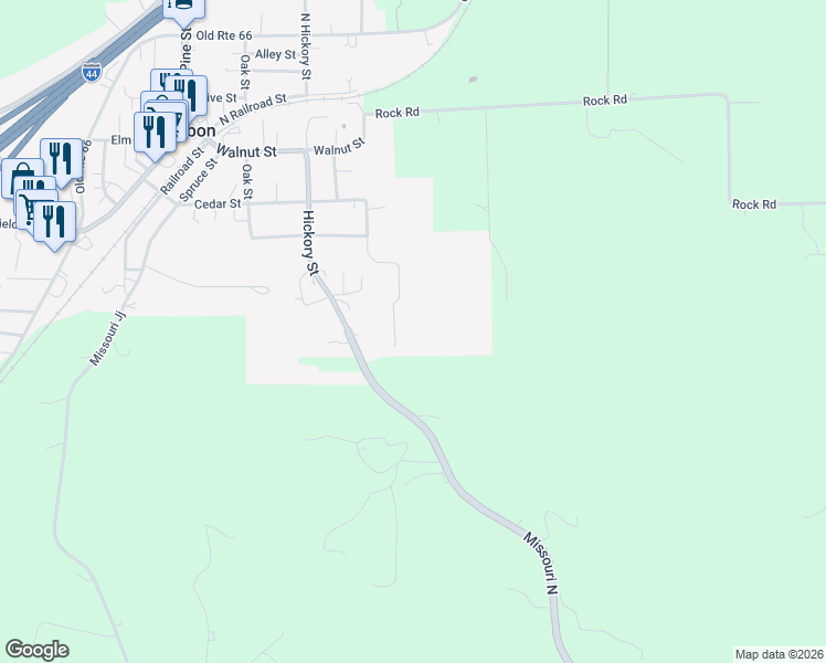 map of restaurants, bars, coffee shops, grocery stores, and more near 105 Watkins Street in Bourbon